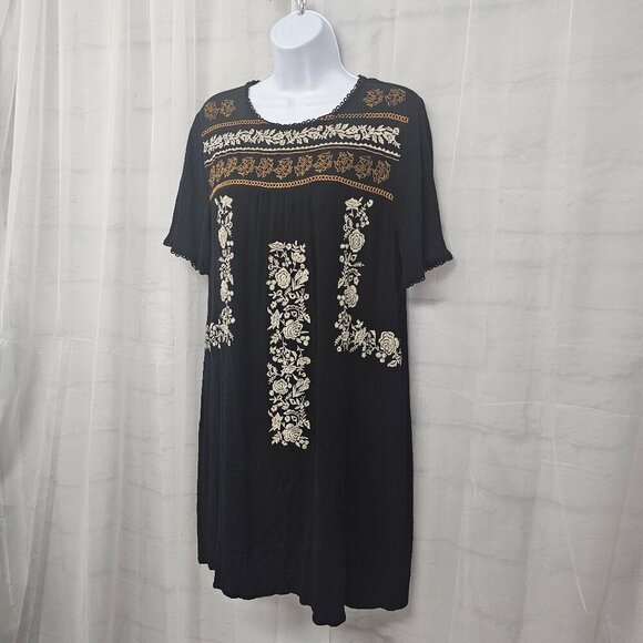 Knox Rose Black Embroidered Shift Dress Floral Boho Retro Festival M - Picture 6 of 13